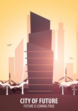 Düz stil Modern şehir evleri. Geleceği inşa. Geleceğin mimari.