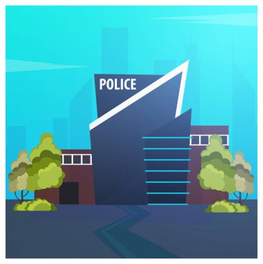 Şehir Polis Merkezi bölümü Modern binada düz stil beyaz arka plan üzerinde izole.