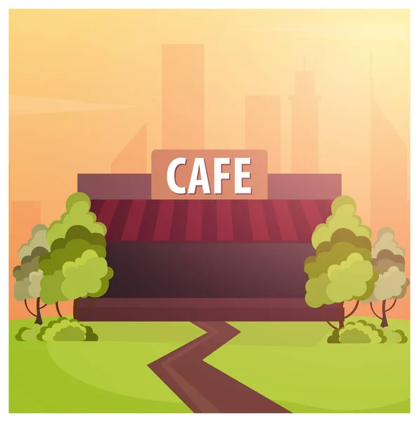 ストリート カフェ。コーヒー ショップ。市のカフェ。フラットなデザイン コンセプト。ベクトル図. — ストックベクタ
