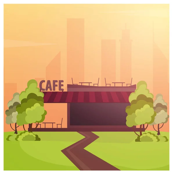 ストリート カフェ。コーヒー ショップ。市のカフェ。フラットなデザイン コンセプト。ベクトル図. — ストックベクタ