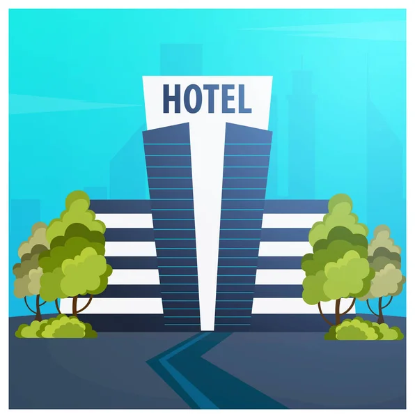 Κτίριο του ξενοδοχείου. Ξενώνας. Ταξίδι και ταξίδι. — Διανυσματικό Αρχείο