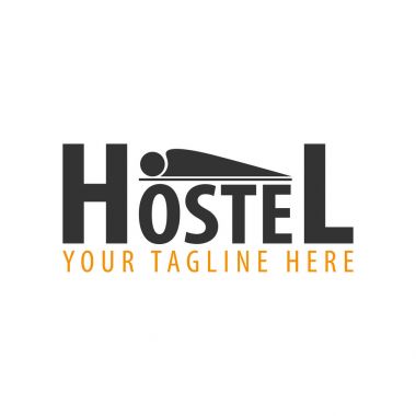 Hostel logosunu görmeniz gerekir. Otel logosunu görmeniz gerekir. Seyahat geri kalan yer. Vektör çizim.