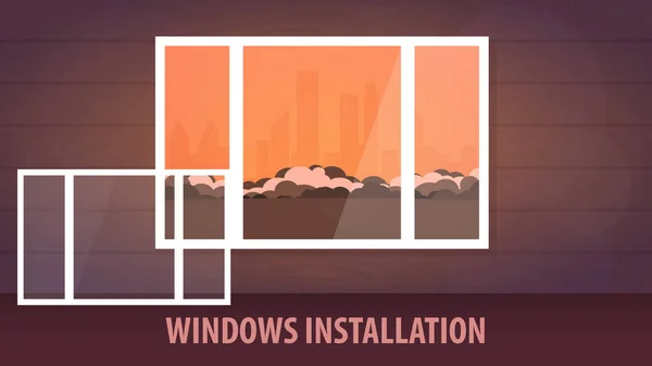 Windows installation banner. View from the window. Vector illustration. — Stock Vector