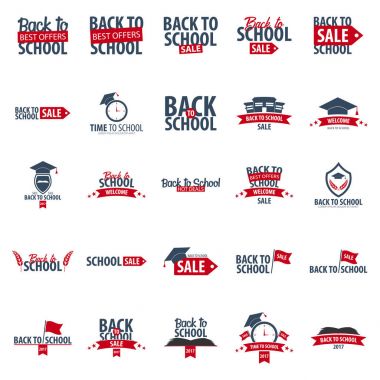 Okul logo veya amblem arka kümesi. Satış ve en iyi teklif. Vektör çizim.