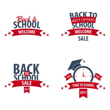 Okul logo veya amblem arka kümesi. Satış ve en iyi teklif. Vektör çizim.