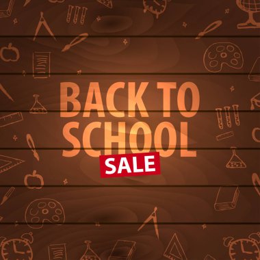 Geri okul ahşap arka plan için. Eğitim afiş. Vektör çizim.