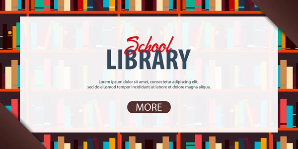 Bibliothèque de l'école Banner. Étagère ou bibliothèque sur le fond . — Image vectorielle