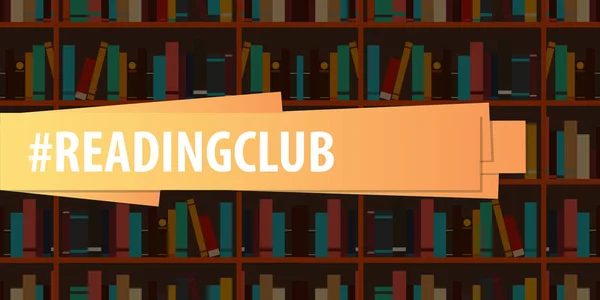 Banner Reading Club. Estantería o estantería de libros en el fondo . — Vector de stock