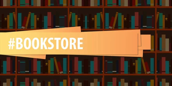 Banner Book Store. Estantería o estantería de libros en el fondo . — Vector de stock