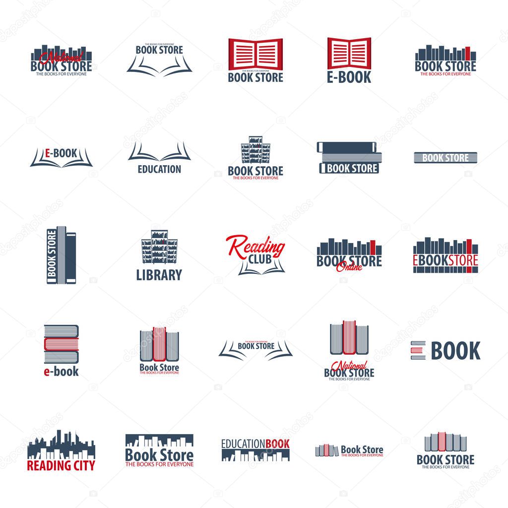 Set of Book Store Logo. Education and book emblem. Vector illustration
