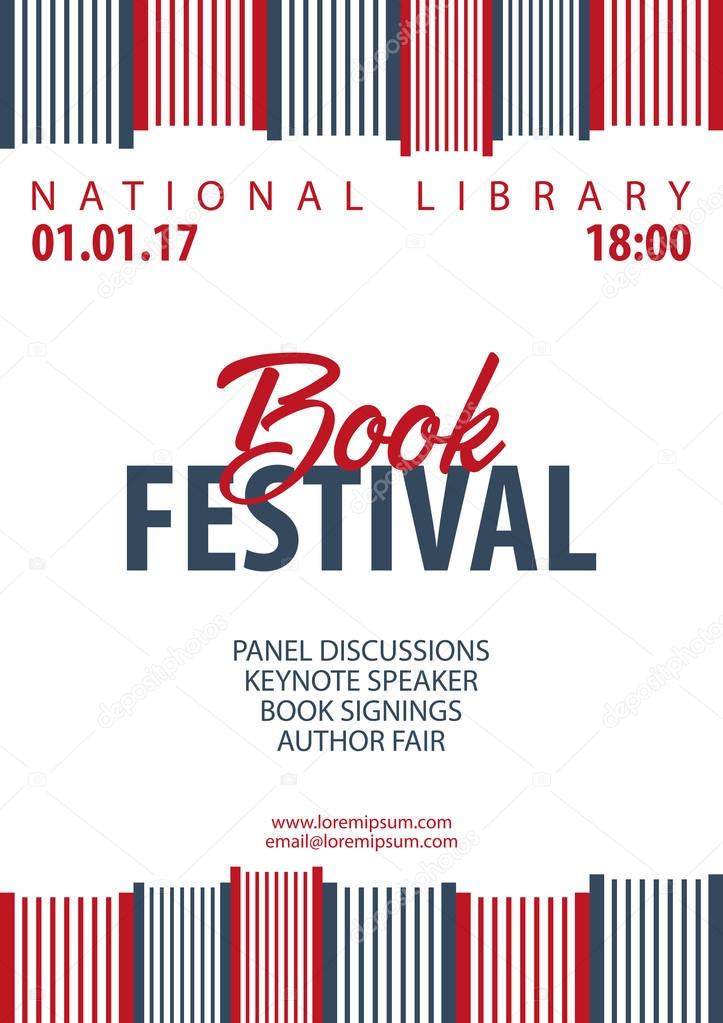 Poster Book Festival. Stack of books. Vector illustration.