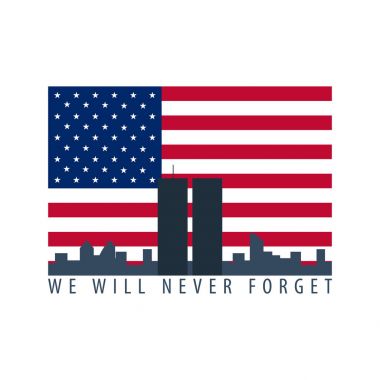 Vatansever gün amblem veya logosu. 11 Eylül. Asla unutmayacağız.