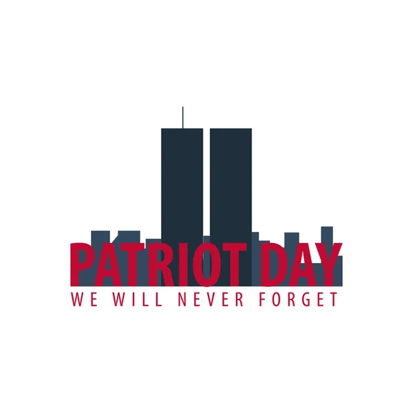 Patriot dag emblem eller logotyp. Den 11 september. Vi kommer aldrig att glömma. — Stock vektor