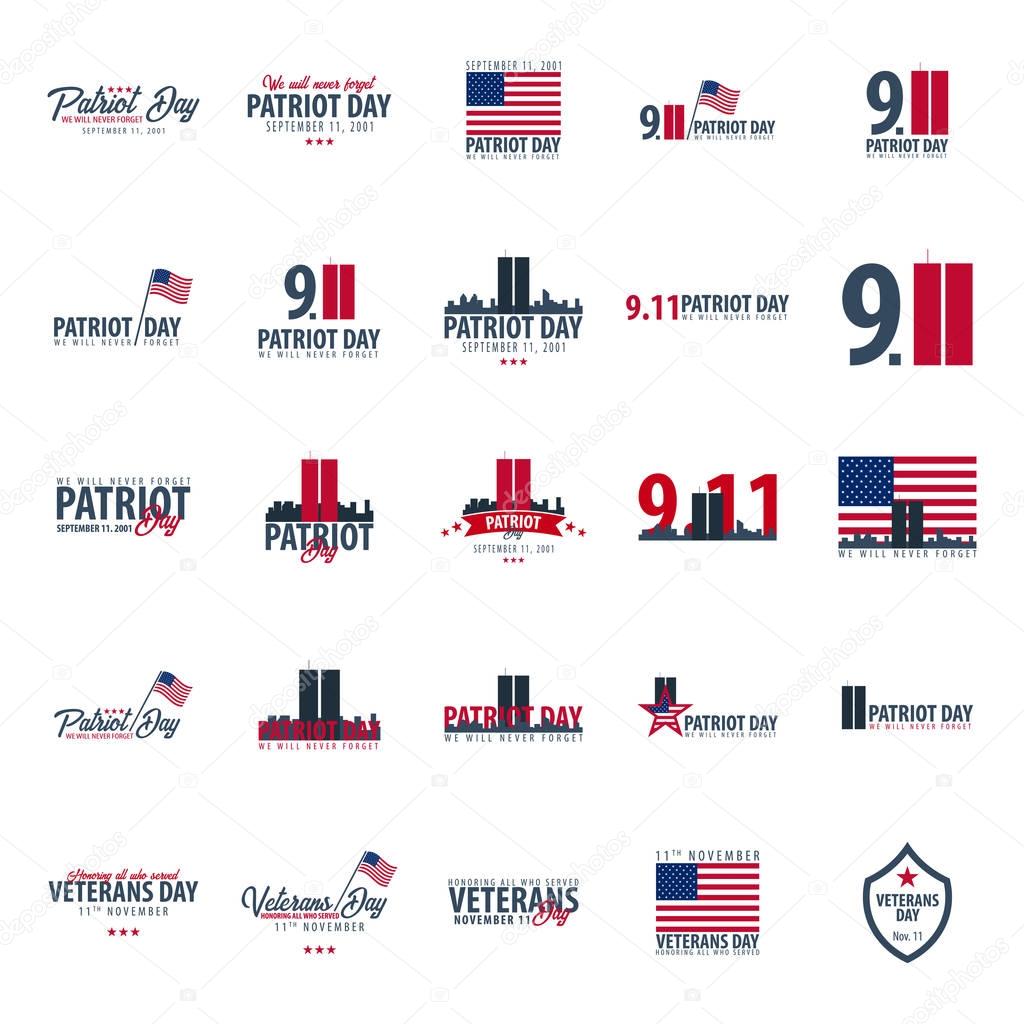 Patriot day emblems or logo. September 11. We will never forget.
