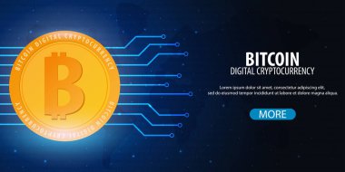 Bitcoin. Dijital Cryptocurrency araştırma grubu. Teknoloji afiş.
