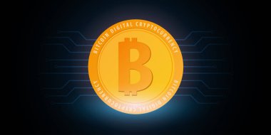 Bitcoin. Dijital Cryptocurrency araştırma grubu. Teknoloji afiş.