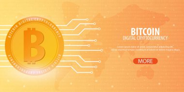 Bitcoin. Dijital Cryptocurrency araştırma grubu. Teknoloji afiş.