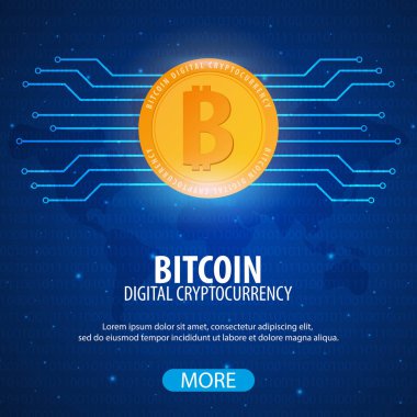 Bitcoin. Dijital Cryptocurrency araştırma grubu. Teknoloji afiş.