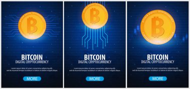 Bitcoin. Dijital Cryptocurrency araştırma grubu. Teknoloji afiş.