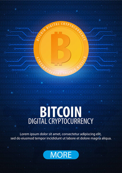 Bitcoin. Digital Cryptocurrency Mining Farm. Technology banner.