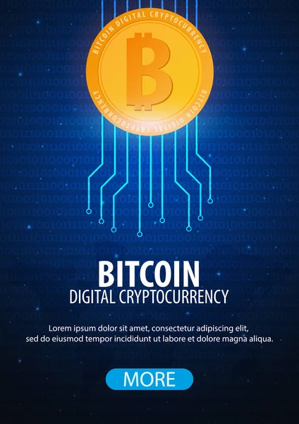 Bitcoin입니다. 디지털 Cryptocurrency 마이닝 농장입니다. 기술 배너. — 스톡 벡터