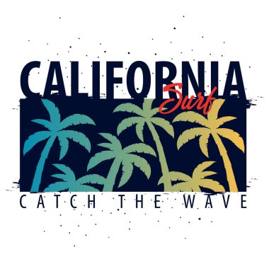 Avuç içi ile California sörf grafik. T-shirt tasarım ve baskı.