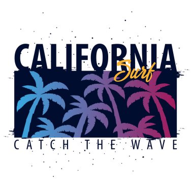 Avuç içi ile California sörf grafik. T-shirt tasarım ve baskı.