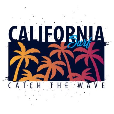 Avuç içi ile California sörf grafik. T-shirt tasarım ve baskı.