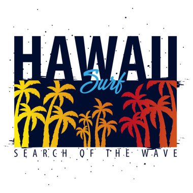 Avuç içi ile Hawaii sörf grafik. T-shirt tasarım ve baskı.