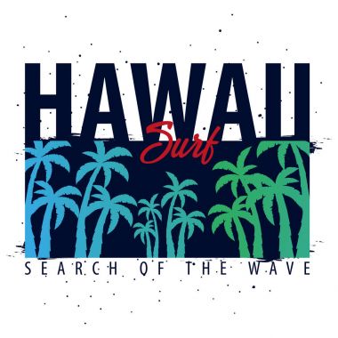Avuç içi ile Hawaii sörf grafik. T-shirt tasarım ve baskı.