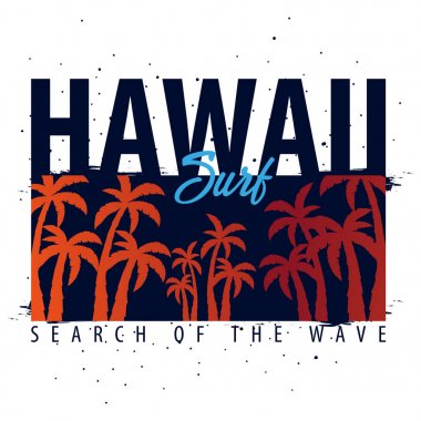 Avuç içi ile Hawaii sörf grafik. T-shirt tasarım ve baskı.