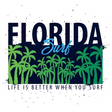 Avuç içi ile Florida sörf grafik. T-shirt tasarım ve baskı.