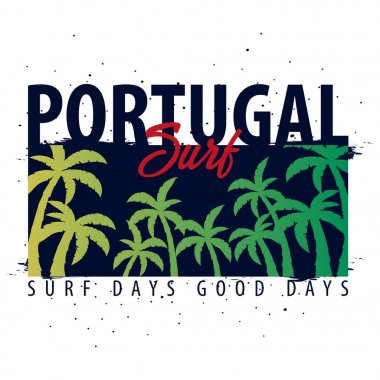 Avuç içi ile Portekiz sörf grafik. T-shirt tasarım ve baskı.