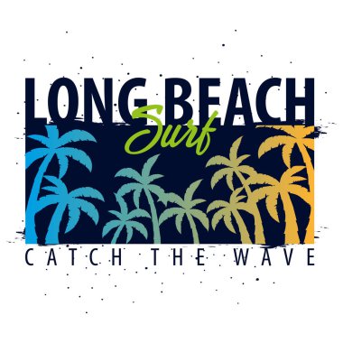 Long Beach sörf grafik avuç içi ile. T-shirt tasarım ve baskı.