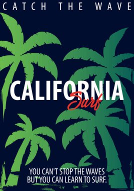 Avuç içi ile California sörf grafik. T-shirt tasarım ve baskı.