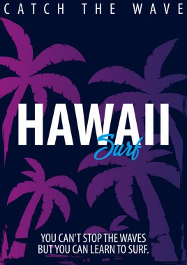 Avuç içi ile Hawaii sörf grafik. T-shirt tasarım ve baskı.