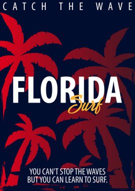 Avuç içi ile Florida sörf grafik. T-shirt tasarım ve baskı.