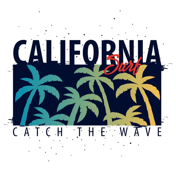 Avuç içi ile California sörf grafik. T-shirt tasarım ve baskı.