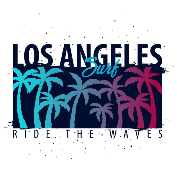 Los Angeles Surfing grafisk med palmer. T-shirt design och print. — Stock vektor