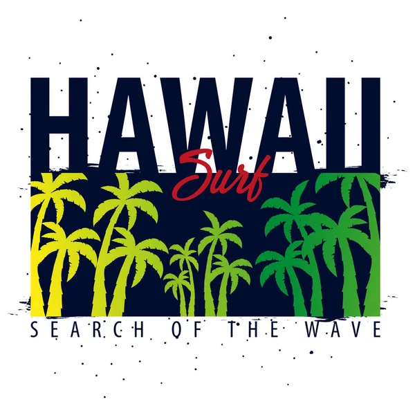 Avuç içi ile Hawaii sörf grafik. T-shirt tasarım ve baskı. — Stok Vektör