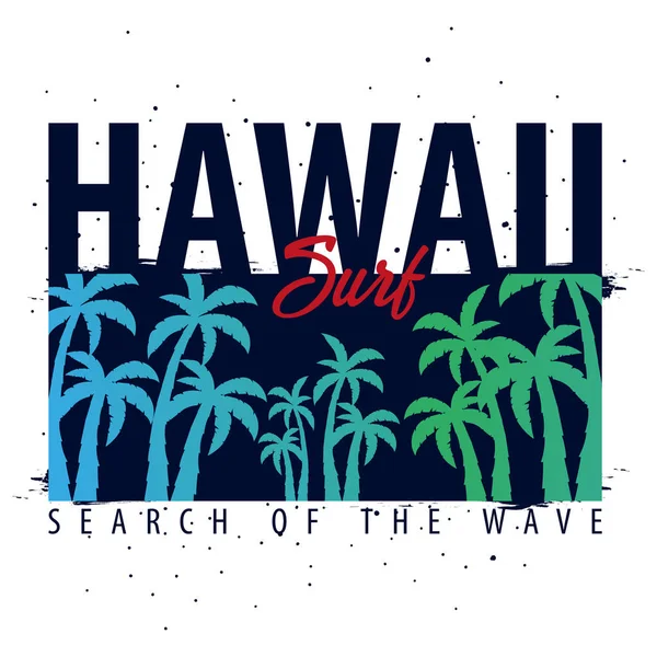 Avuç içi ile Hawaii sörf grafik. T-shirt tasarım ve baskı. — Stok Vektör