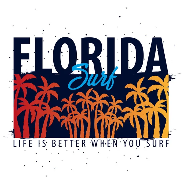 Florida Surfing grafisk med palmer. T-shirt design och print. — Stock vektor