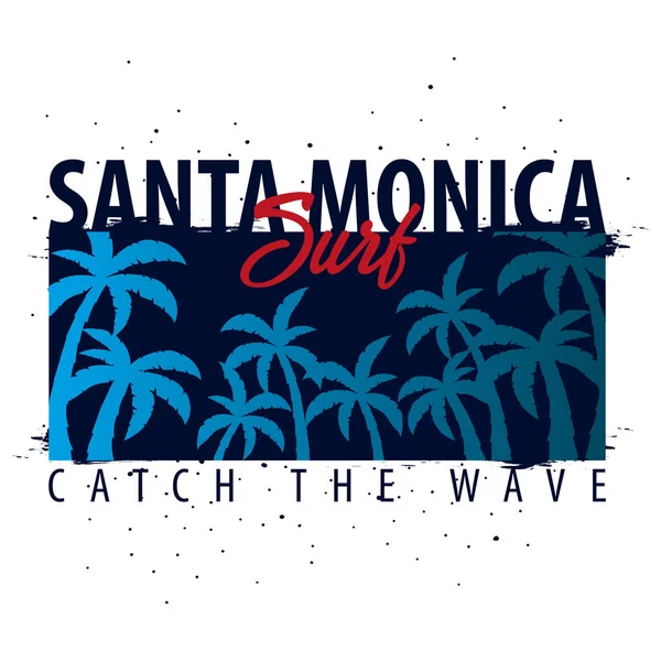 Santa Monica sörf grafik avuç içi ile. T-shirt tasarım ve baskı.
