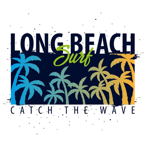 Long Beach sörf grafik avuç içi ile. T-shirt tasarım ve baskı.