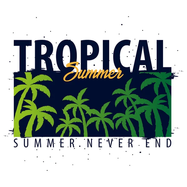 Tropial 夏天图形与棕榈树。T 恤设计和打印。矢量图 — 图库矢量图片