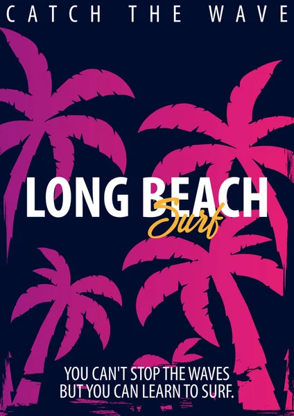Long Beach sörf grafik avuç içi ile. T-shirt tasarım ve baskı.