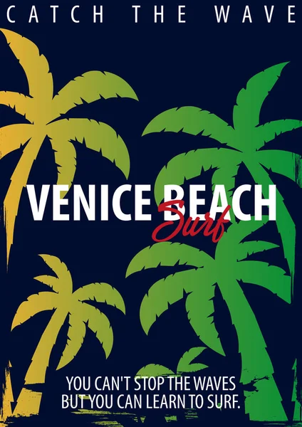 Venice Beach sörf grafik avuç içi ile. T-shirt tasarım ve baskı.