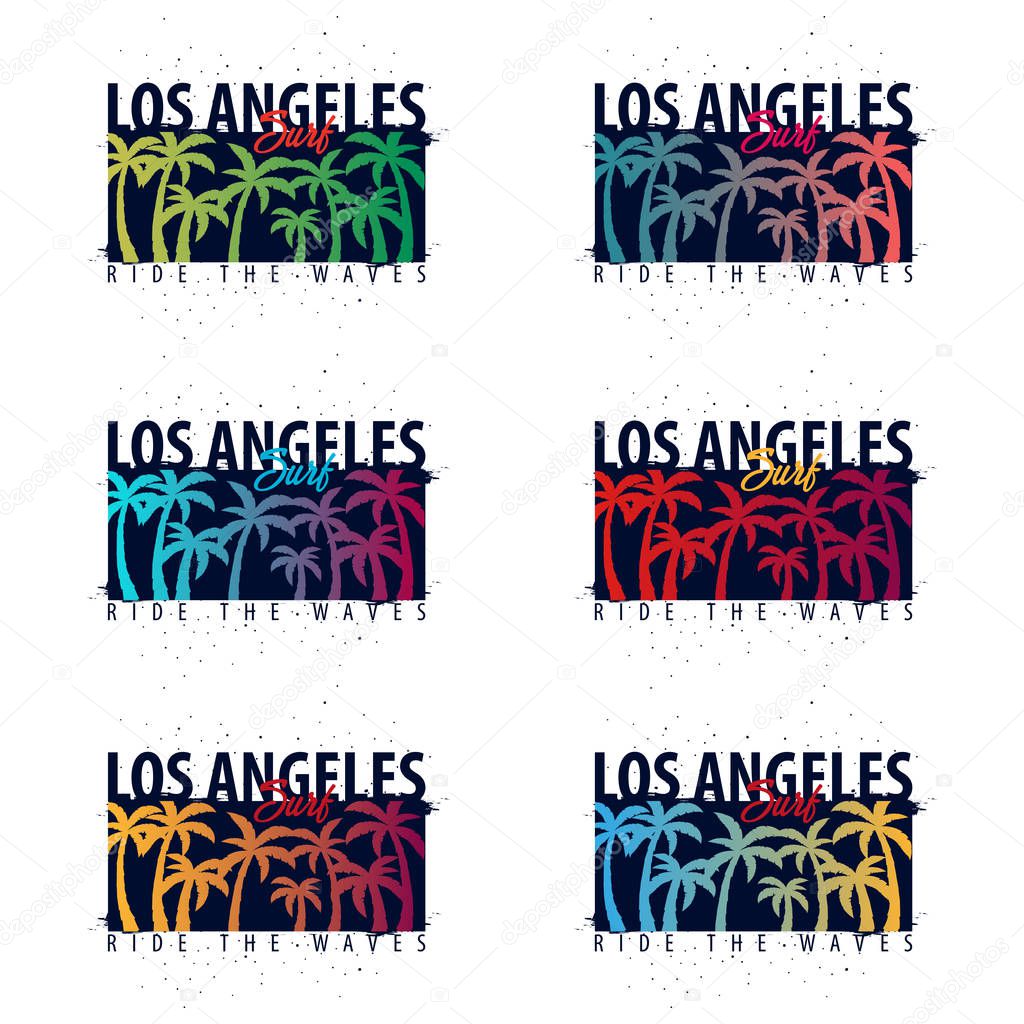Los Angeles Surfing graphic with palms. T-shirt design and print.