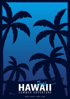Avuç içi ile Hawaii sörf grafik. T-shirt tasarım ve baskı.