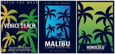 Avuç içi ile Malibu sörf grafik. T-shirt tasarım ve baskı.